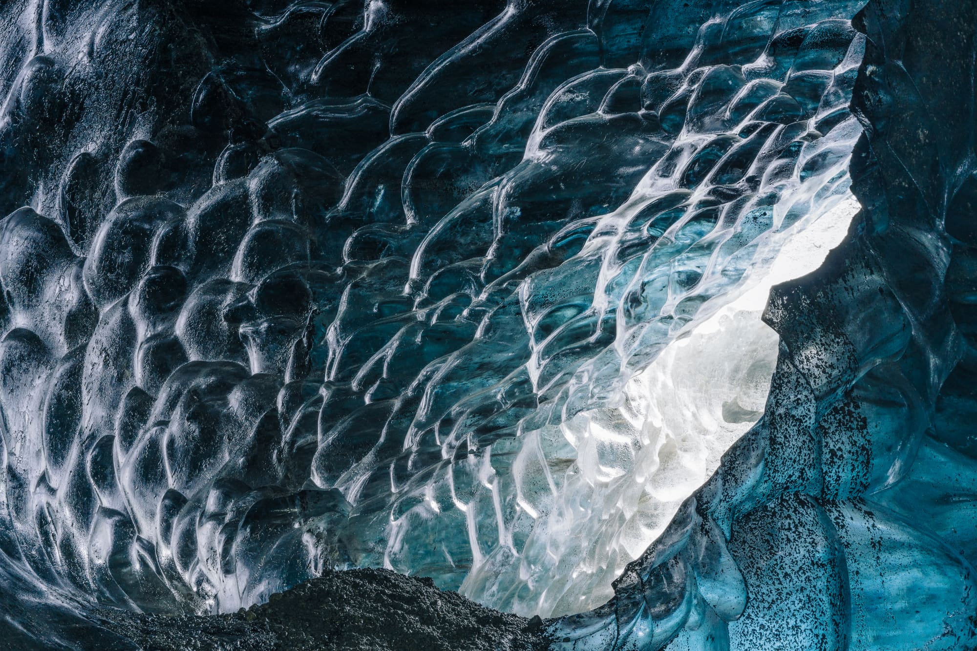 Inside a blue ice cave in Iceland